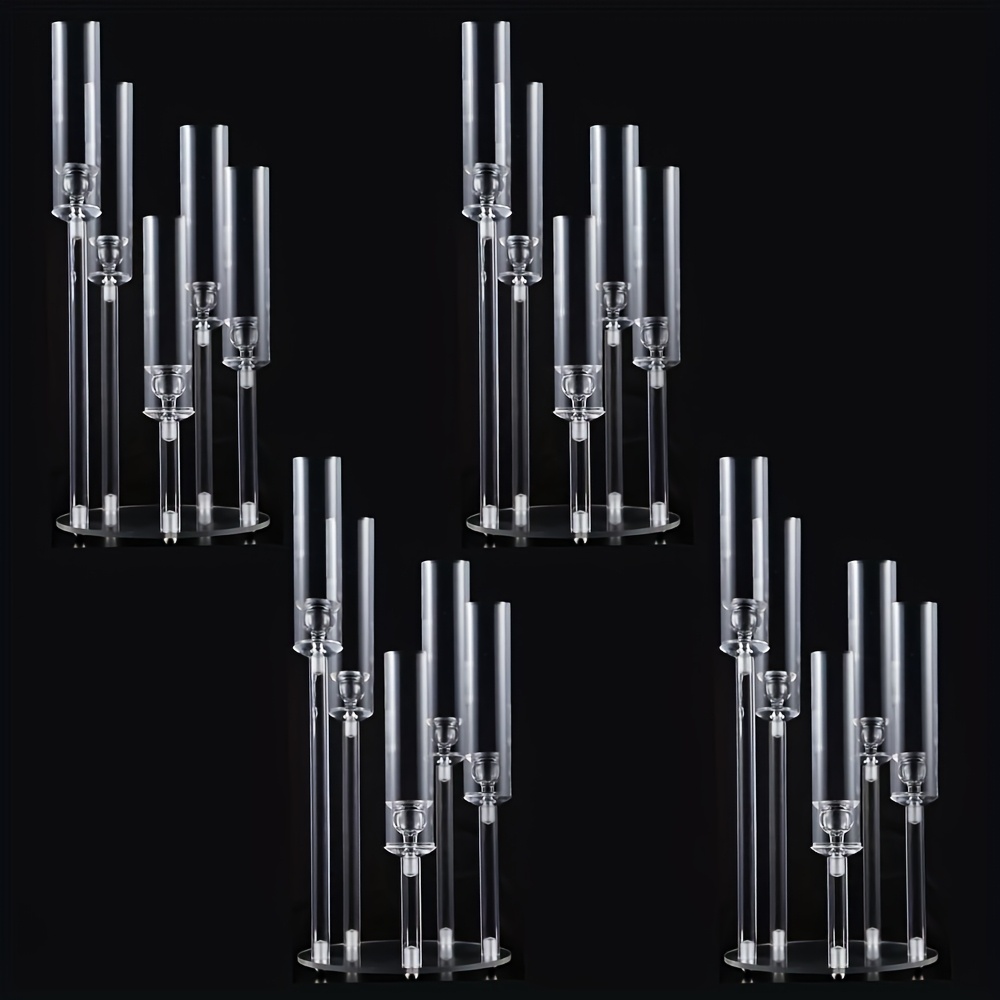 TEMU 5 Acrylic Clear Candelabra Centerpieces For Wedding, Taper Candlesticks Candle Holders With Acrylic Shade For Chrismas House Birthday Party Table Gifts