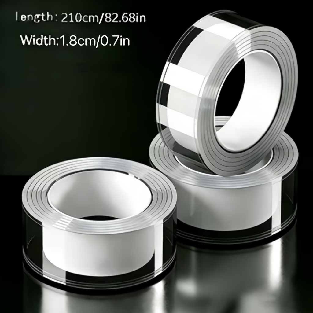 TEMU 3 Rolls Heavy Duty Nano Double-sided Tapes, 2.1m/82.68in Long - Reusable, Traceless, And Washable Strong Adhesive Strips, Suitable For Home,