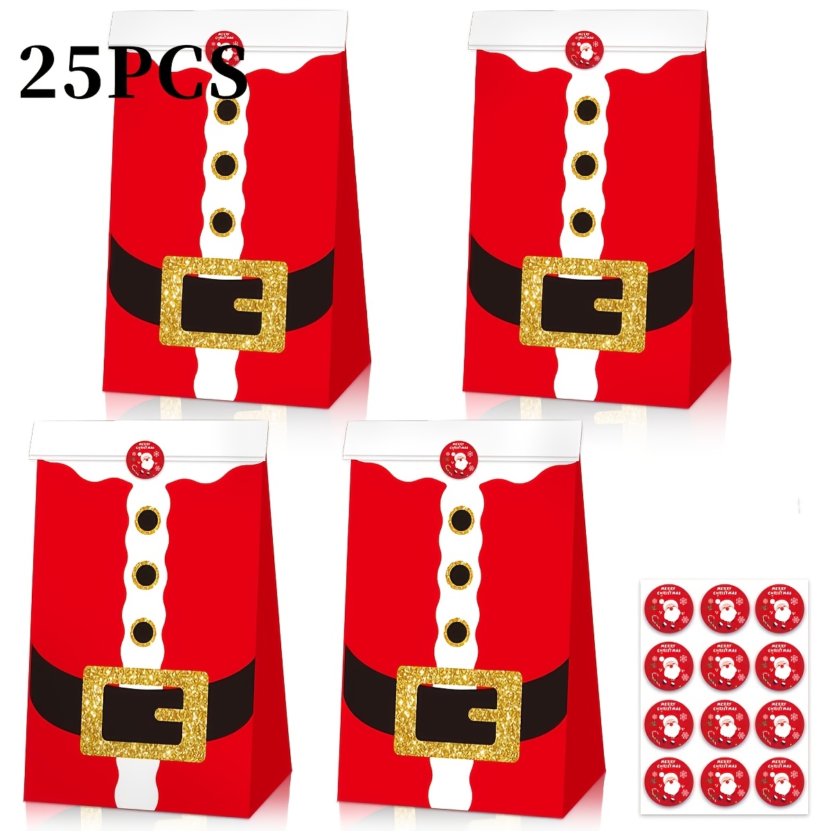 Image of 10/15/20/25pcs Bulk Pack Christmas Party Favor Bags With Santa Claus Stickers - Non-handheld Paper Gift Bags For Santa Outfits, Santa Exchanges, Family Christmas Games & Wrapping - - For (/s)