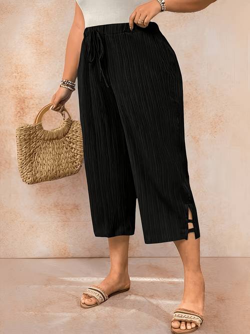 plus size womens plus size casual capri pants solid color and elegant suitable for daily wear parties and commuting