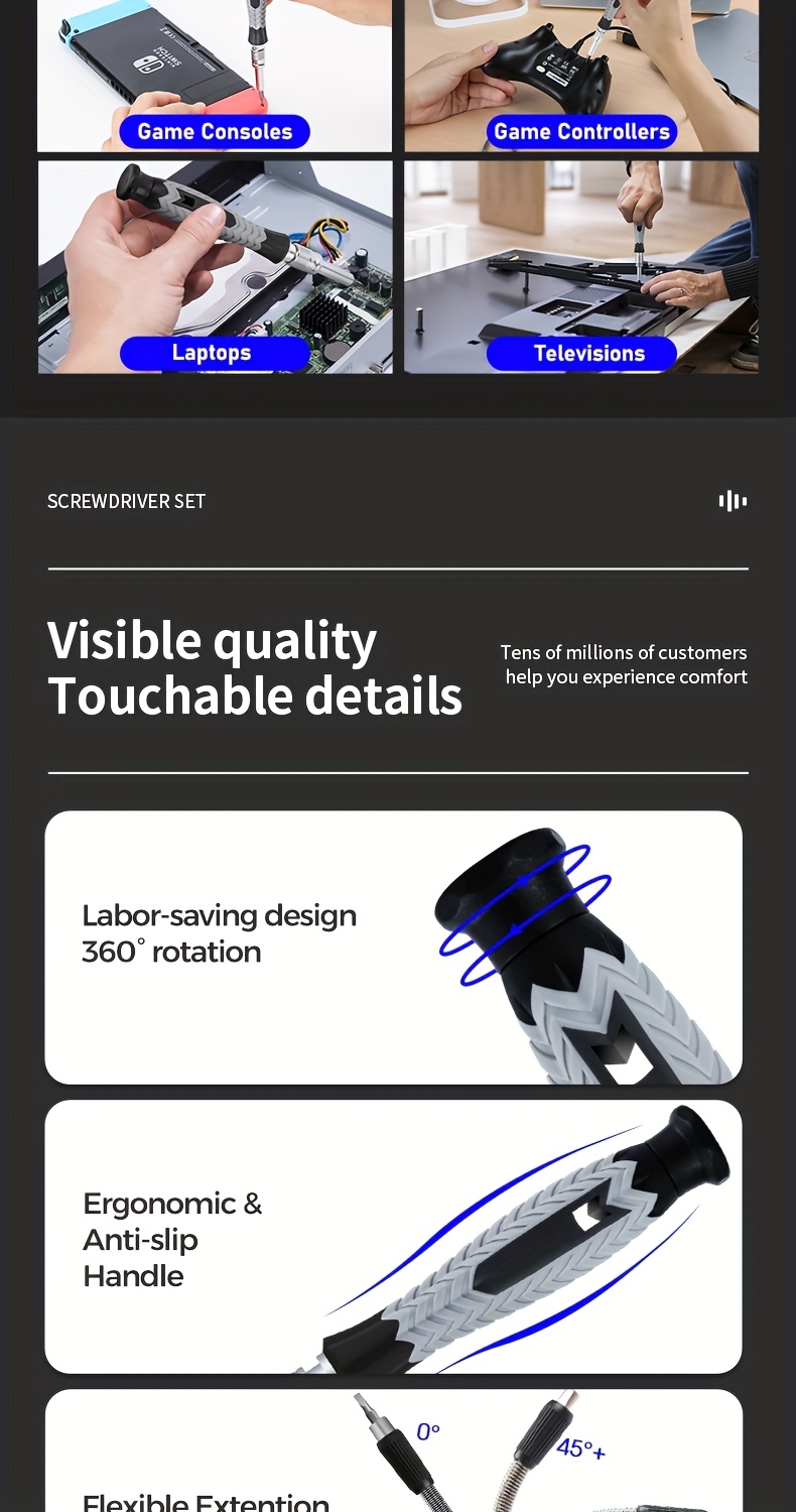 126in 1 manual hand tool kit precision screwdriver set handle portable pen wireless cordless magnetic mini small bit for xiaomi mobile cell phone watch repair home household micro laptop pc multifunctional professional black Product details 7