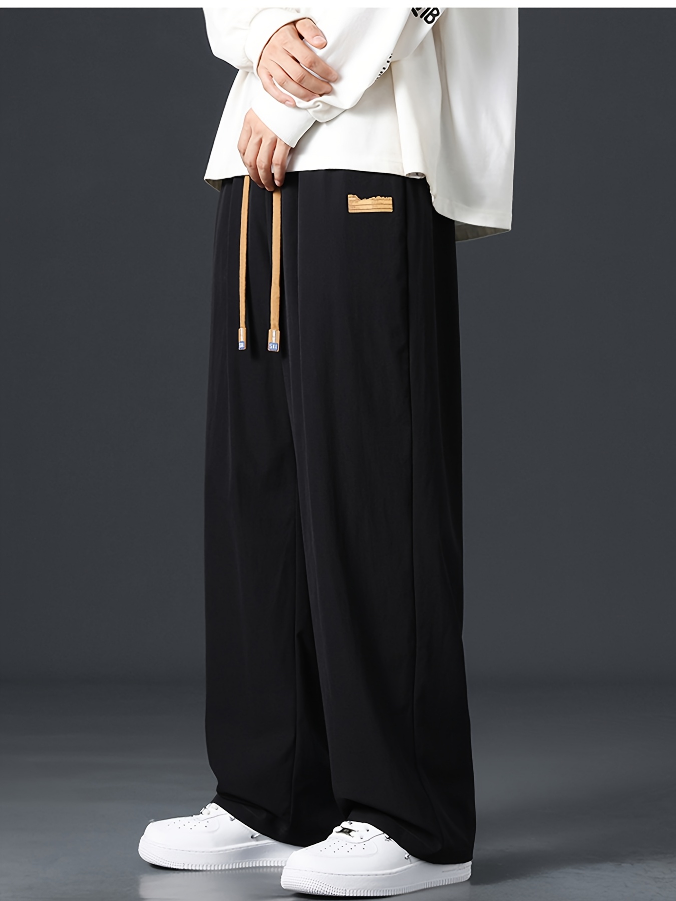 2025 Trendy Men's Spring-Summer Casual Pants, Loose Fit Joggers, Solid Color Sport Trousers, Polyester Long Pants