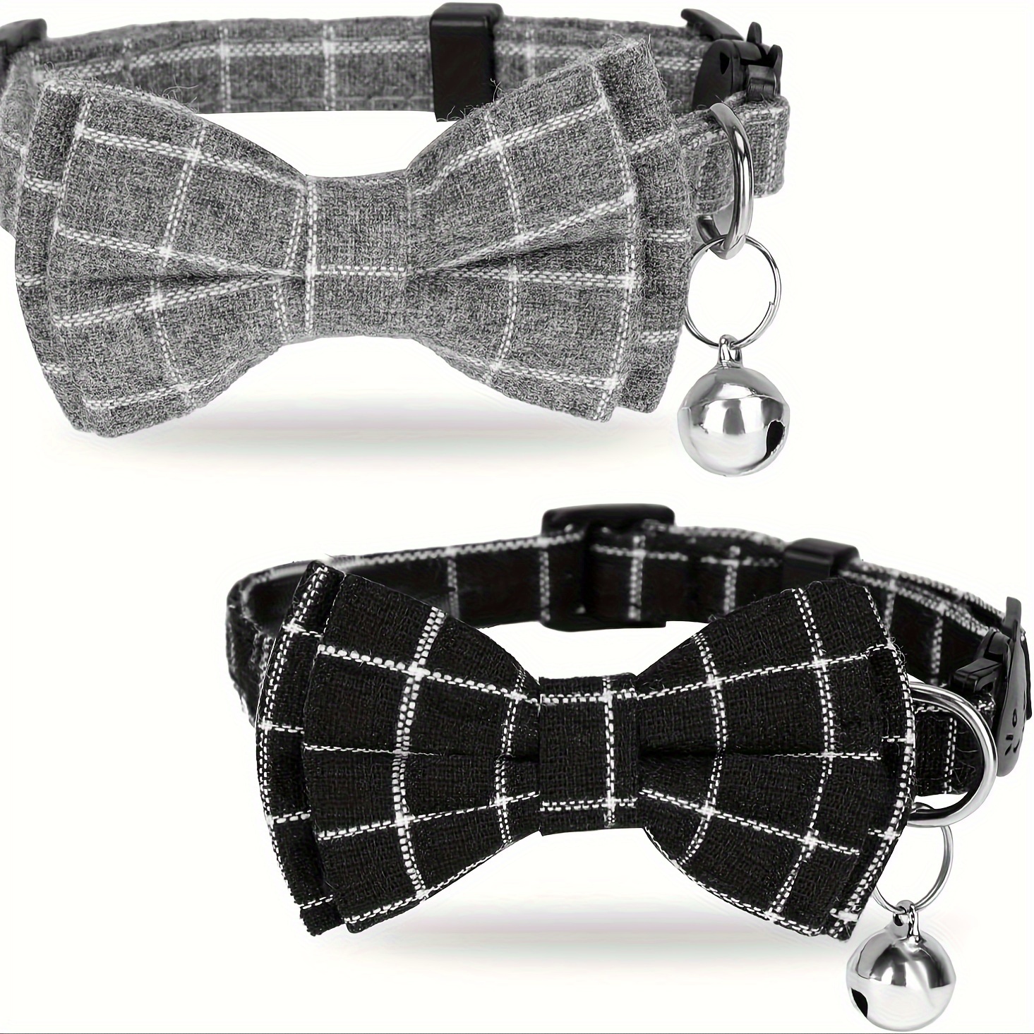 

1pc Adjustable Plaid Bowtie Cat Collars With Bell, Polyester, Breakaway Buckle, Suitable For Cats & Small Dogs