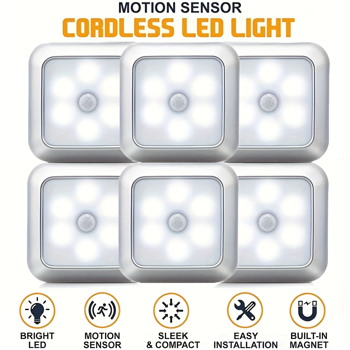 TEMU 6pcs Led Night Light, Motion Sensor Light, Battery Powered Led Night Light, Light With Smart Sensor Dusk To Dawn Sensor, Compact Night Light For