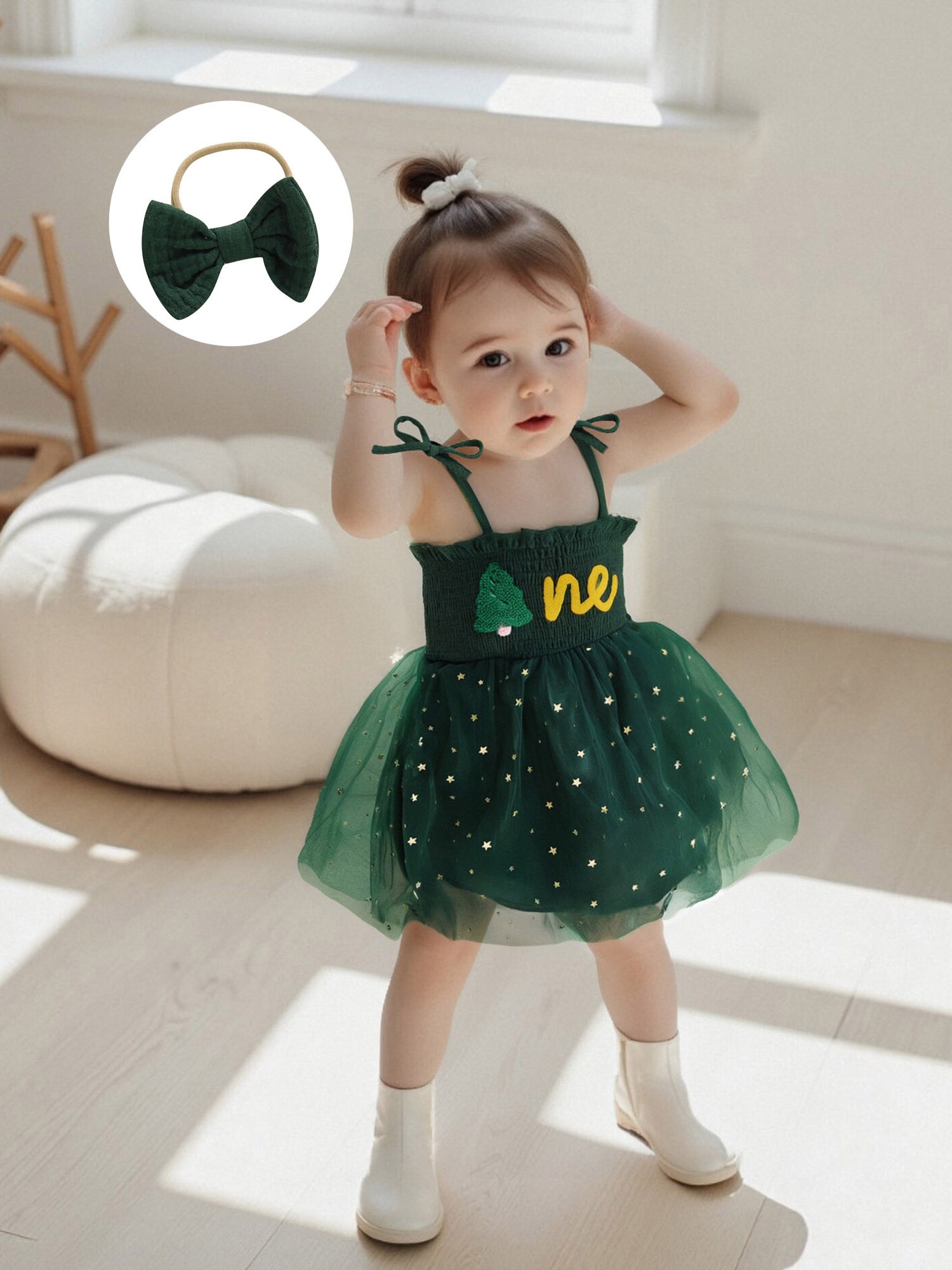 white christmas dresses Layered Tulle Dress-Green Christmas Tree