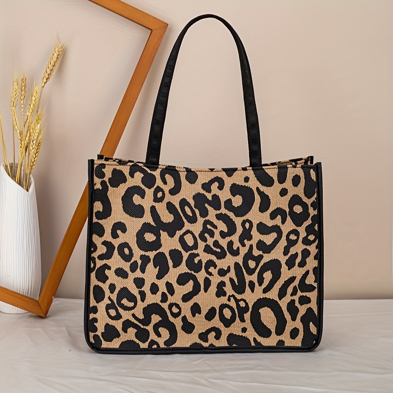 

Vintage Leopard Print Tote Bag With Fixed Shoulder Straps, Pu Material, Polyester Lining, Buckle Closure, Chic Mother's Handbag And Shopping Carryall