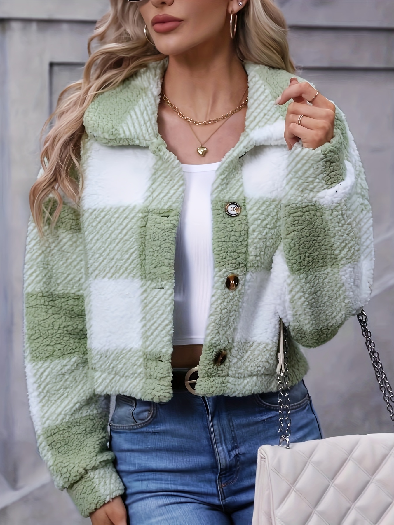 Green button front hot sale teddy coat