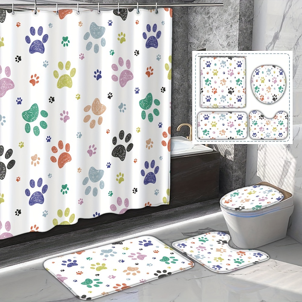 

1/4pcs Shower Curtain, Polyester Curtain 12 , Pattern Printed Bathroom Decoration, Bathroom Carpet, U-shaped Mat, Lid Pad, Bathroom Accessories
