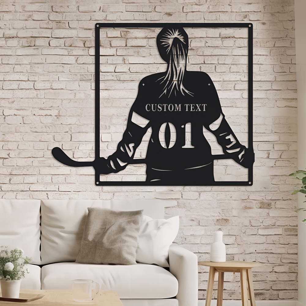 1pc Personalized Ice Hockey Player Metal Wall Art, Custom Name, Bohemian Style Hanging Decor, Versatile Statue Wall Ornament for Living Room, Office, Outdoor Porch - Farmhouse Kitchen Decoration, Art Deco, Wall Mount, Sports Theme, Original Artwork, Ideal for Christmas, Easter, Thanksgiving, Valentine'S Day, Graduation
