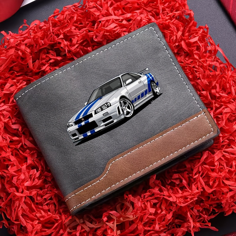 TEMU Portefeuille pour homme avec motif de voiture imprimé - Pliable, portefeuille d' , design amusant, léger, emplacements multiples pour cartes,