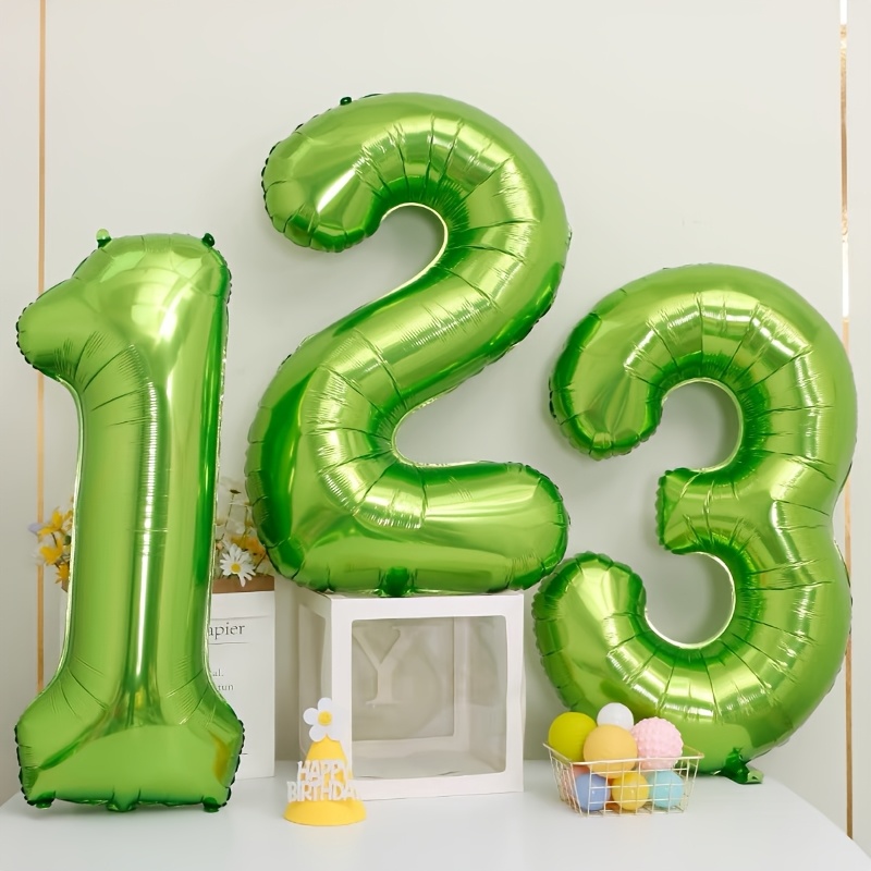 

1pc Ballons Numériques Verts 32", Film D'aluminium, Pas Besoin D'électricité, Décoration De Fête D'anniversaire, D'anniversaire Et De Festival, Fournitures De Photographie En