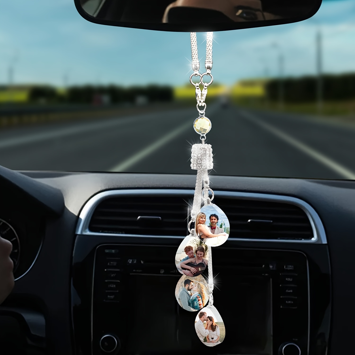 E-shop Personalisierter Foto-Kristall-Autoanhänger, kreativer Rückspiegel-Schmuck, individueller Bild-Gedenkrahmen, perfektes Geschenk für Familie,