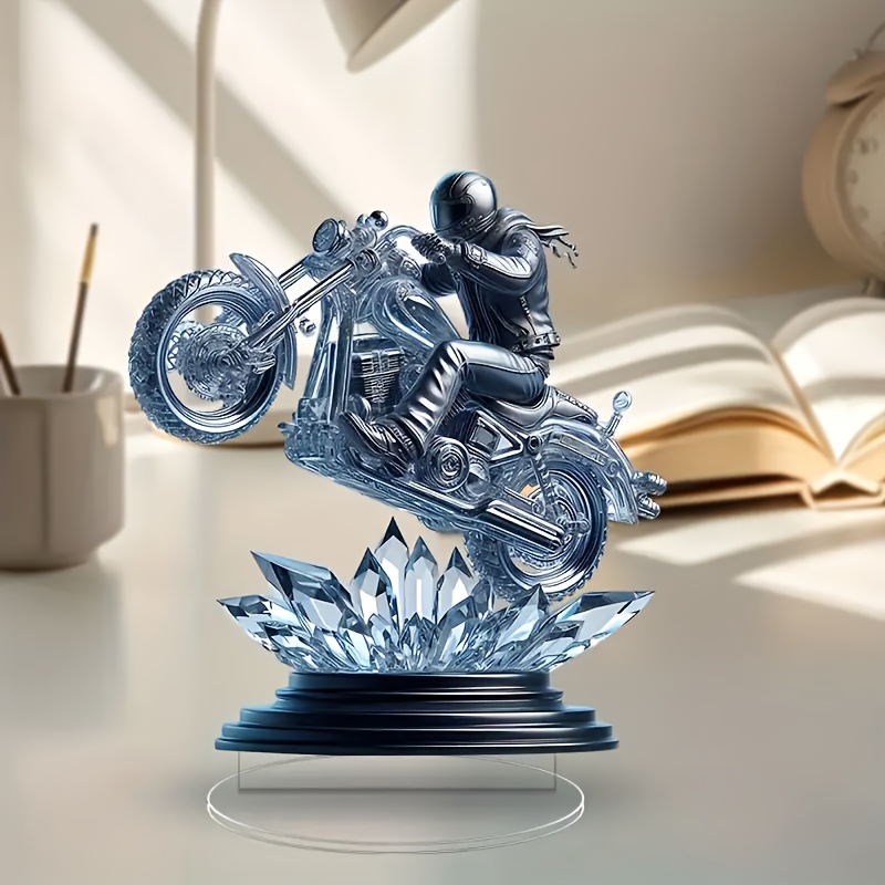 

2d Flat, Flying Motorcycle Rider Acrylic Desk Decor - Ideal For , Gift And Party Accessory