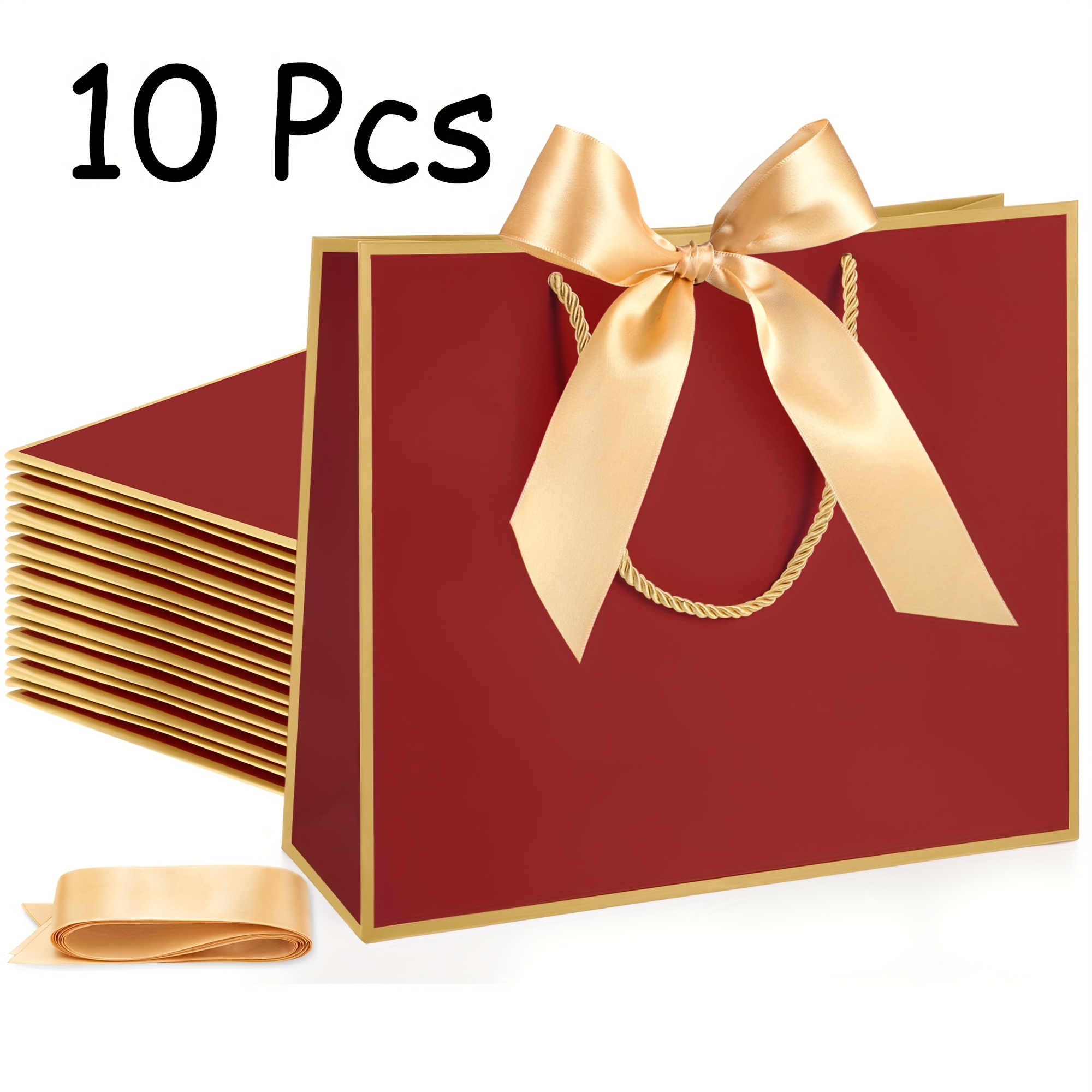 TEMU Gift For Her/him [large] 10/5-pack 's Day/new Year Gift Bags (with Handles) 12.5×10×4 Inches (32×25×10 Cm) - + Bow Ribbon Thick Cardboard Ideal