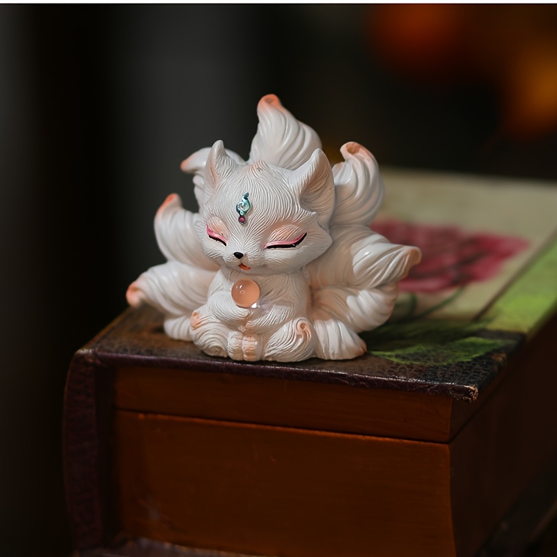 white nine tailed fox figurine green gemstone - Temu South Africa