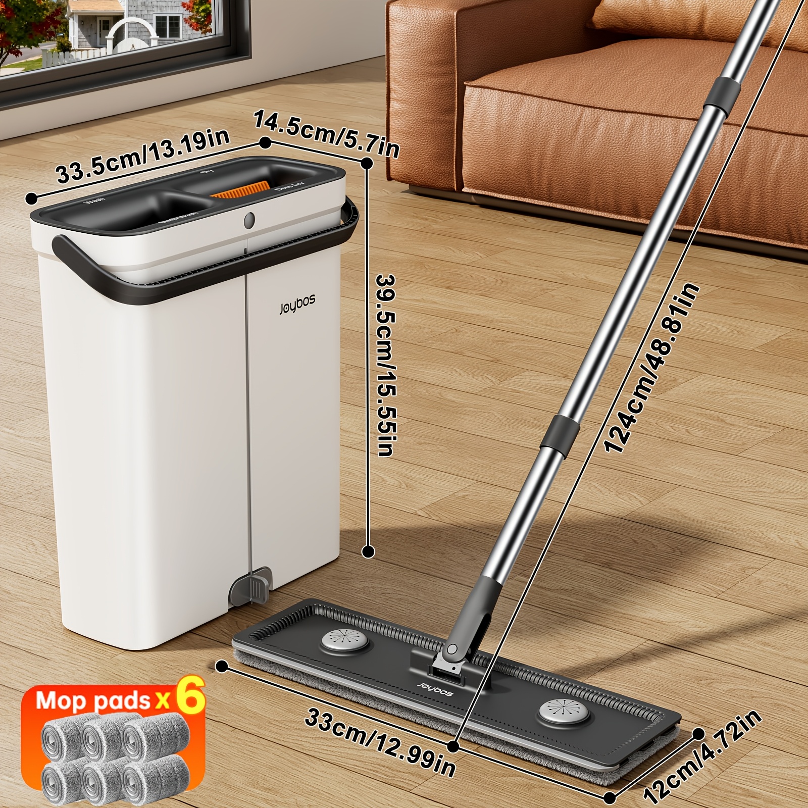 E-shop Mopp Eimer Set mit Auswringemühle, Flachmopp, geeignet für Nass- und Trockenwischen, verbessertes multifunktionales Reinigungssystem, separates