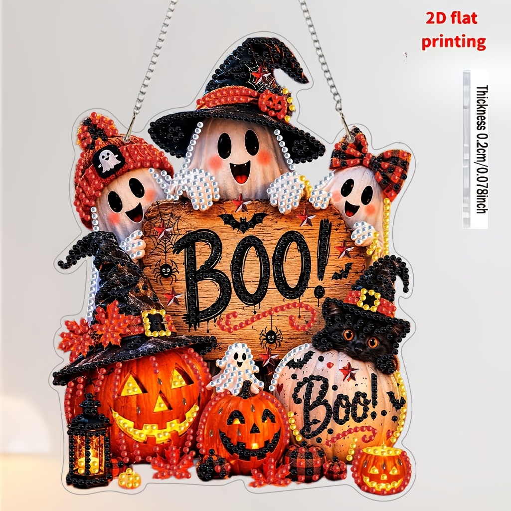 TEMU Kit de suspension d'art diamant 2D plat pour Halloween, pour adultes, art diamant de poêle de Noël, pendentif de peinture diamant d'automne de