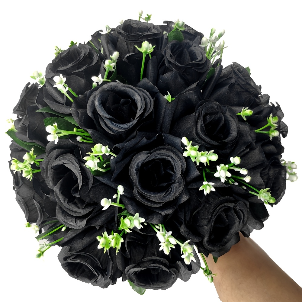 1 Stück 18 Blumen Künstliche Blumen Schwarze Rosenkopf Kunststoffblumen Realistische Feiertagsblume ArranSynthetischer Edelstein Weihnachten Halloween Valentinstag Halloween Realistische Kunstblumen