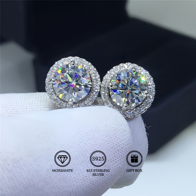 

0.5-3ct*2pcs S925 Silvery Moissanite Stud Earrings, Luxury Ear Jewelry, Birthday Anniversary Halloween Christmas Gift For Men