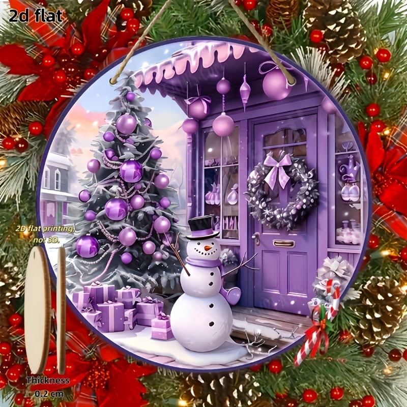 TEMU 2D Plat, Décoration de Noël Schneemann en Bois - Art Mural Violet pour Balcon et Intérieur, Décor Multifonctionnel Rétro, Panneau en Bois
