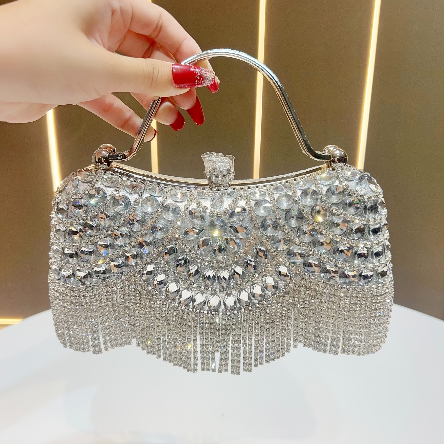 TEMU Elegant And Shiny Handbag With Rhinestone Handles, Exquisite Evening Bag Fashionable Crossbody Bag Suitable For Daily Shopping, Party Gatherings