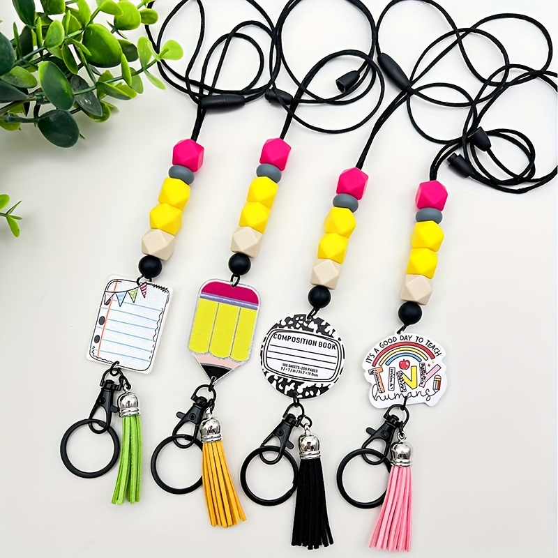 

Teacher's Acrylic Silicone Bead Lanyard Keychain With Tassel & Lobster Clasp For Graduation And Back-to-school Gifts, Ideal For Teachers And Students