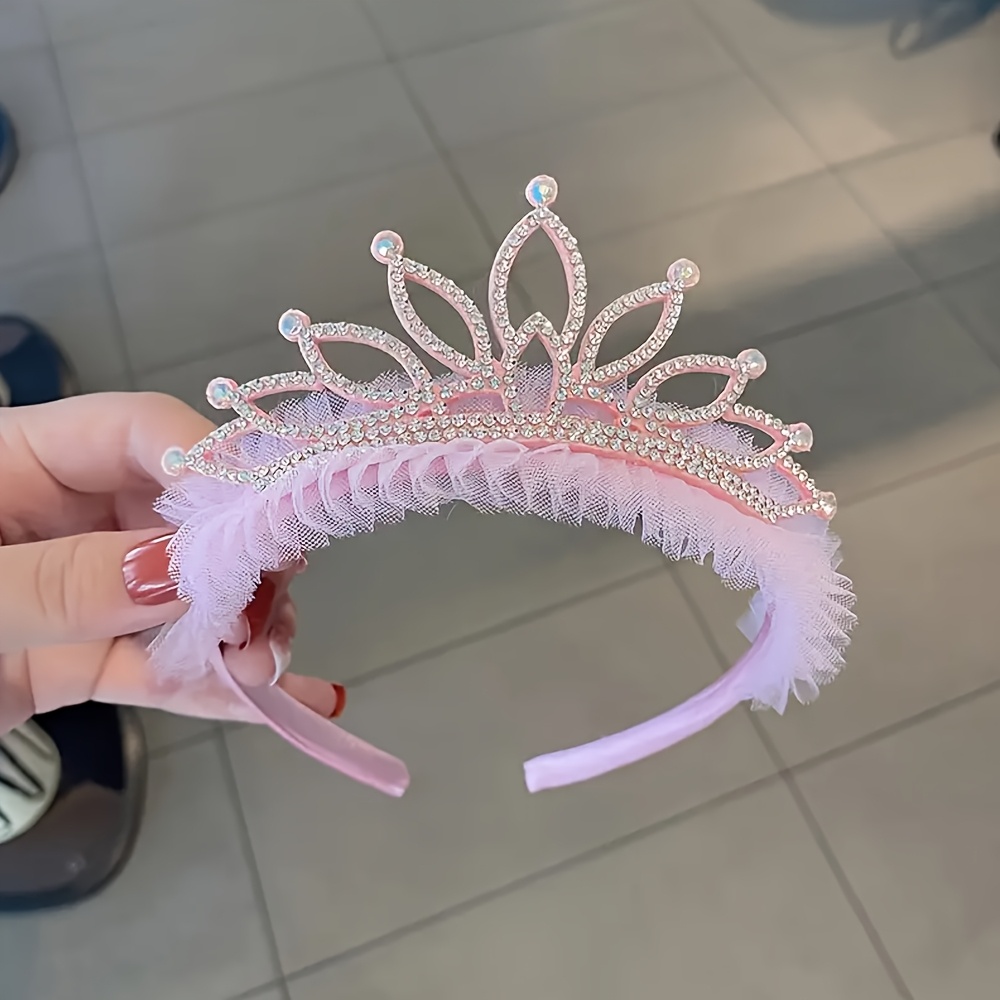 Image of Princess Maple Leaf Crown - Mesh Hair Accessory, Size Fits All, Style, Cute Girl's Hair With Pink Lace 3d Crown, Resin And, Non- Fabric, Perfect For Girls' Hairstyles