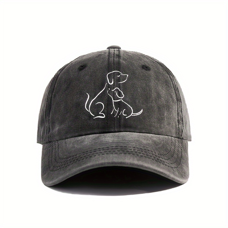 

Cotton Washed Distressed Baseball Cap With Dog Animal Heat Transfer Print, Unisex Dad Hats With Curved Brim, Adjustable Size Peaked Caps