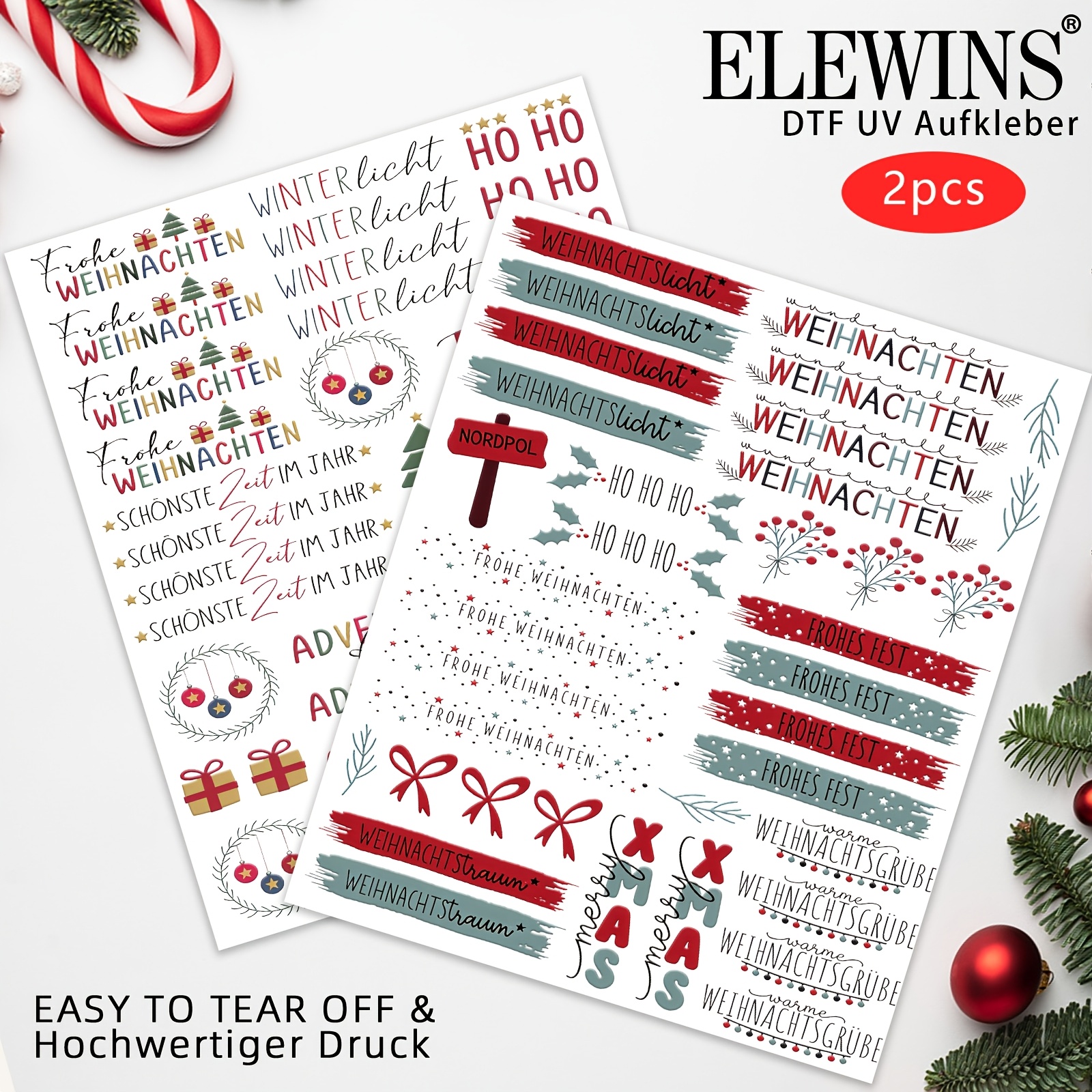 TEMU 2pcs German Christmas Graffiti Quotes Theme Uv Dtf Wraps, Candle, Rub On Transfer Set, Cup Set, Suitable For Crafts, Glass And Ceramic Crafts,