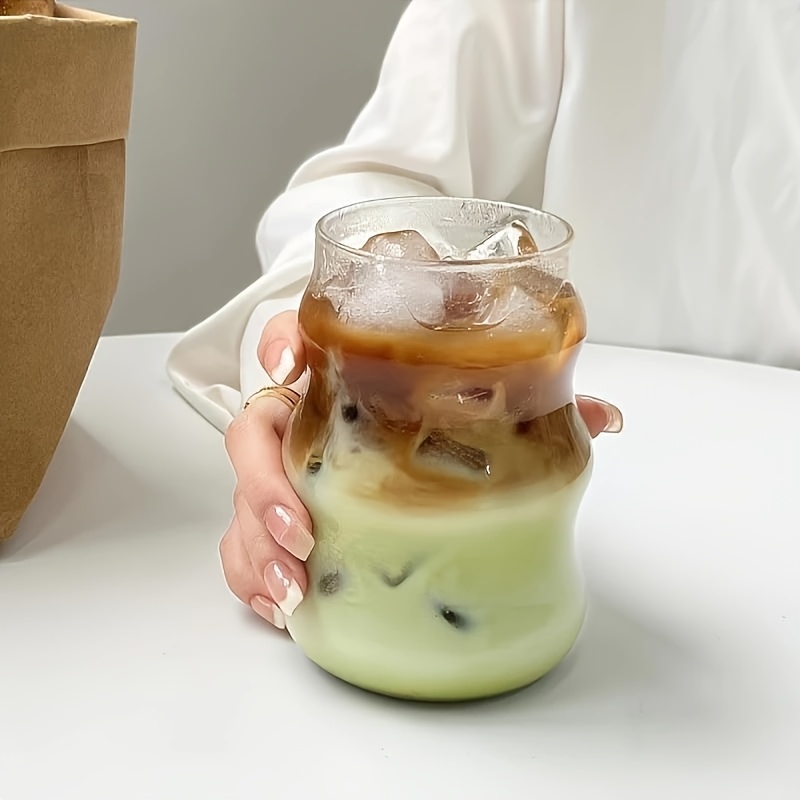 1pc fashion wave glass coffee mug vintage transparent 500ml - Temu