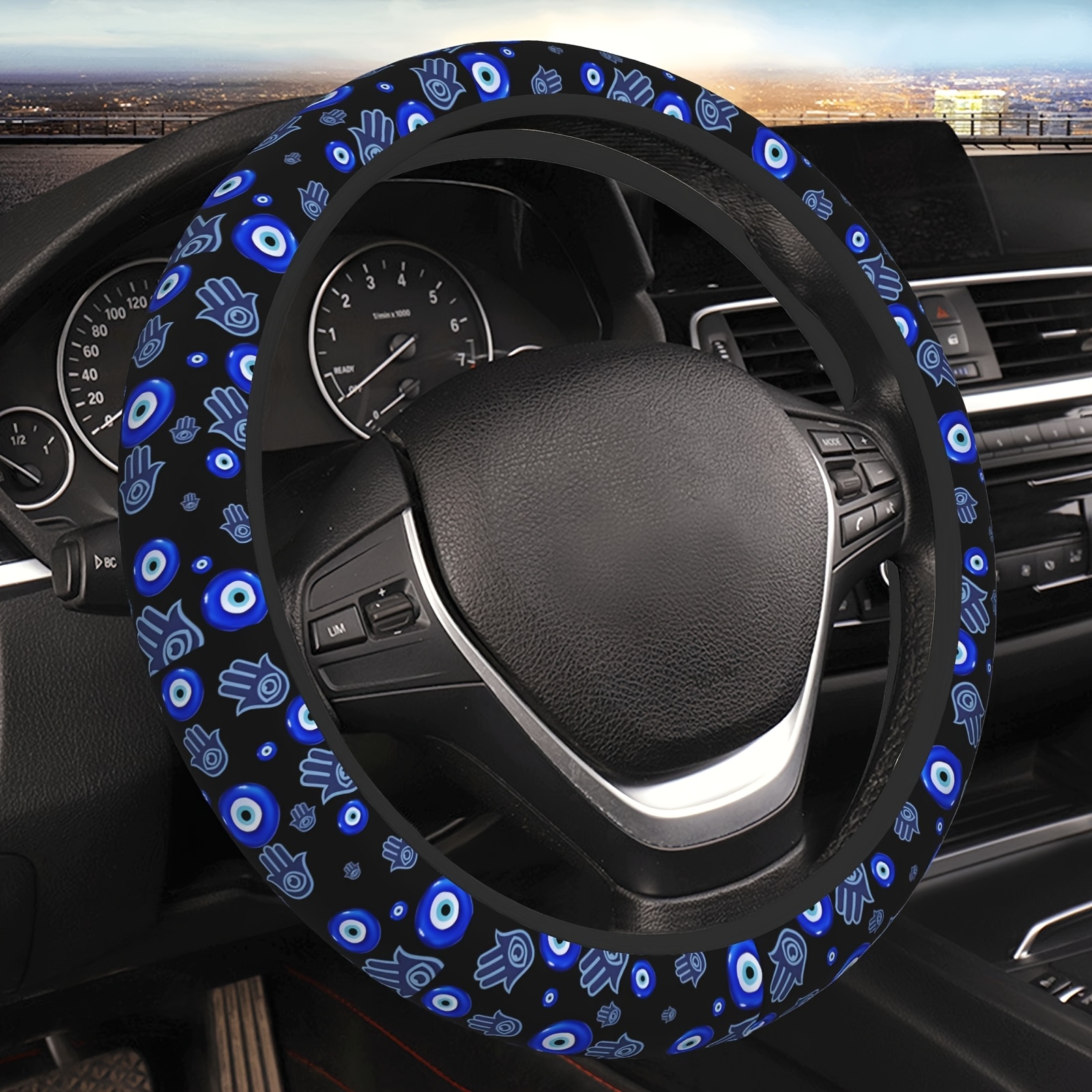 

15" Evil Eye Neoprene Steering Wheel Cover - Anti-slip, Rubber Protector For Cars, Trucks & Suvs - Stylish Pattern, Perfect Christmas Gift, Steering Wheel Covers For Cars