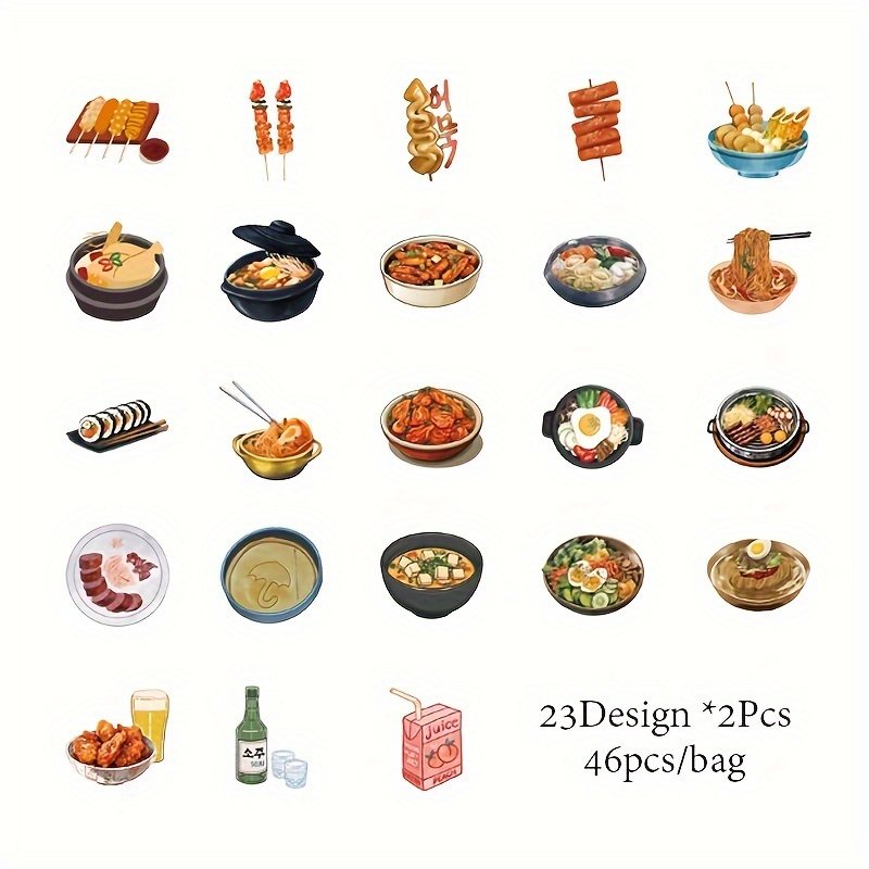 46pcs Series Stickers Box - Bbq, Noodles, Year Cake, Milk Shapes For Decorating Notebooks, Photo Frames, Phone Cases, Water Bottles, Scrapbooks