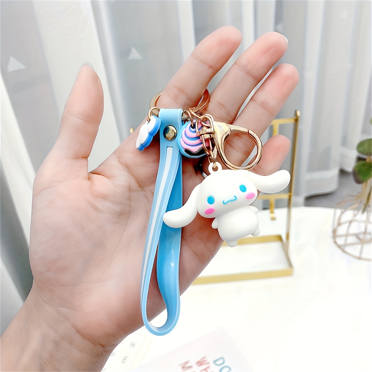 

1pc Cinnamoroll Wristlet Keychain Kawaii Anime Silicone Doll Bag Charm Phone Lanyard Car Pendant Women Daily Uses Gift