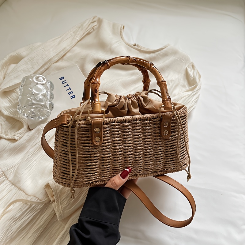 TEMU Summer Straw Woven Fashion Women's Shoulder Bag, High-quality Woven Fabric Is Smooth And Delicate, Comfortable And Soft, For Summer Travel And