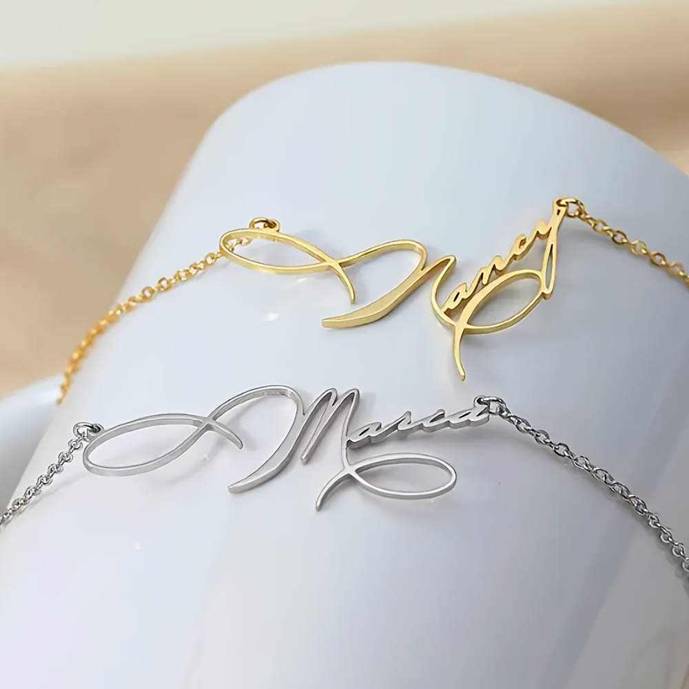 

1pc Customizable Stainless Steel Name Pendant Necklace, Adjustable Chain, Elegant Style, Personalized Lettering, Ideal For Party/gift, Jewelry, English Letters, Pendant Decoration