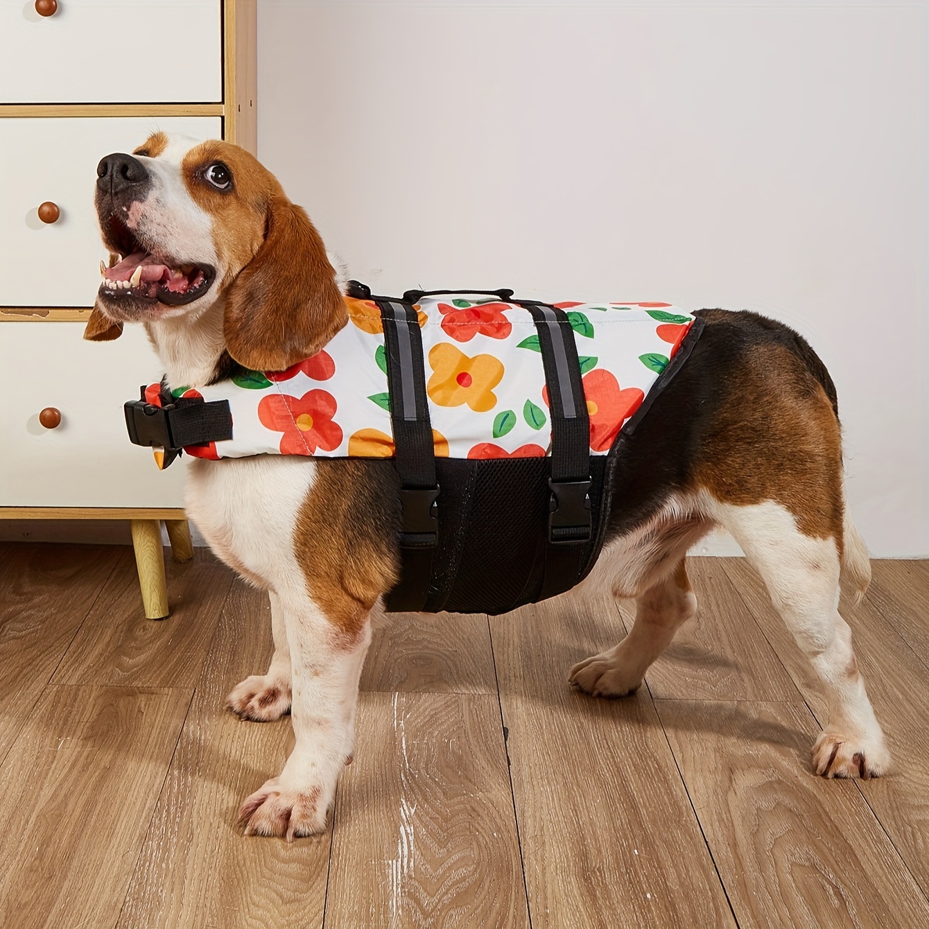 

Floral Design Pet Life Jacket, Adjustable Summer Dog & Cat Swimwear, High Buoyancy Polyester Material For Safe Swimming