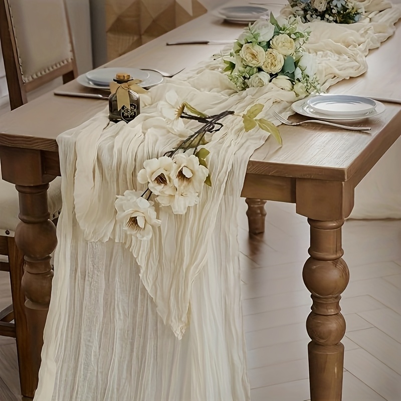 Beige Tablecloth Made Of Bohemian Gauze, Long And Easy, Suitable For Gifts For Babies And Brides, As Well As Decorations For Weddings And Birthday Parties, Measuring 35 X 118 Inches