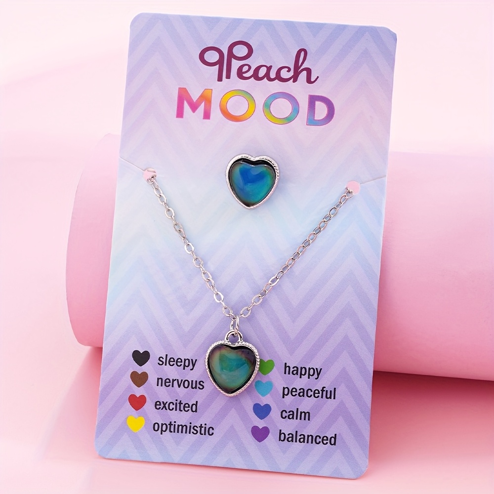 TEMU 2pcs Cute Cat Unicorn Thermochromic 3d Pendant Necklace & Adjustable Ring, Round & Heart Pendants, Fashionable Delicate Accessories For, Perfect