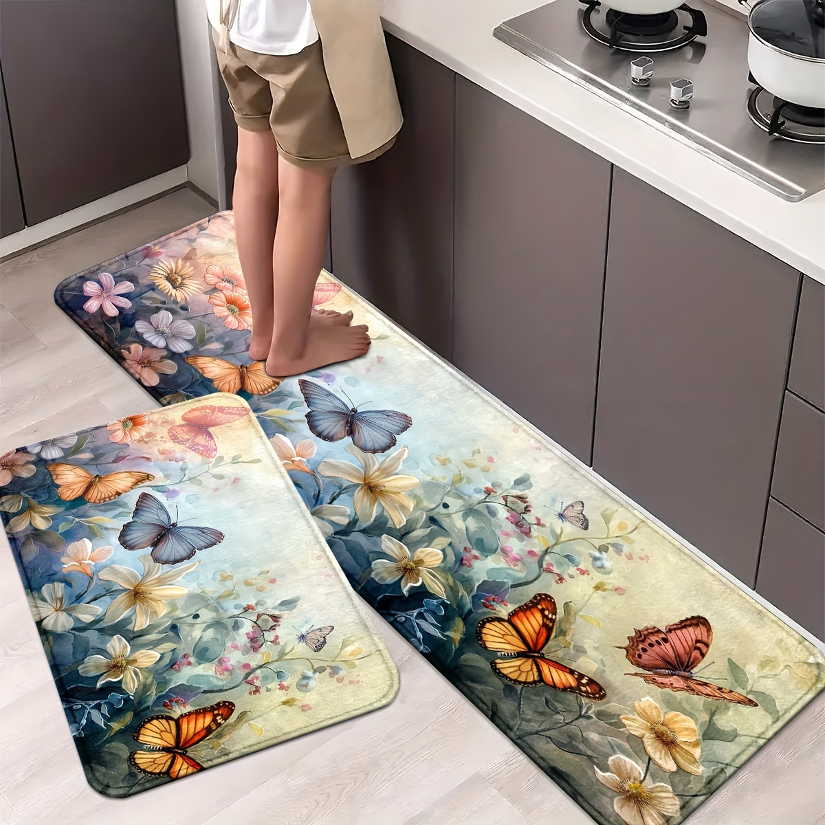 

-themed Kitchen Mats, Non-slip Knit Polyester 100% Runner Rugs, Comfortable Standing Carpets For Home, Office, Laundry, Bathroom, Spring Decor, Machine Washable, Multiple Sizes Separately