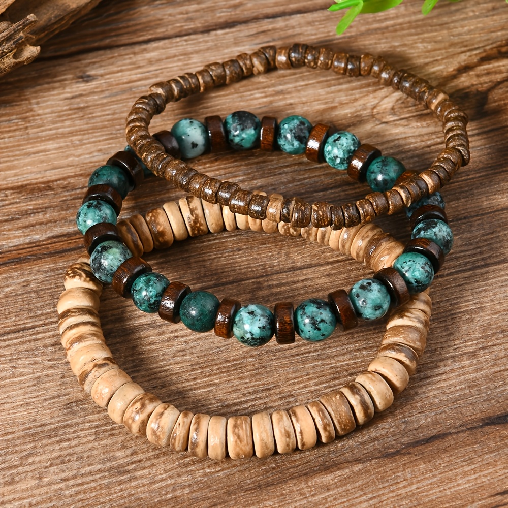 Image of -piece Set Of Coconut Shell African Turquoise Stacking Bracelet Collection, For Teenager, For Teenager