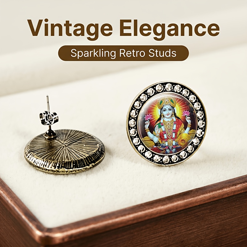 2pcs Translucent Glass-Inlaid Stud Earrings, Goddess Design