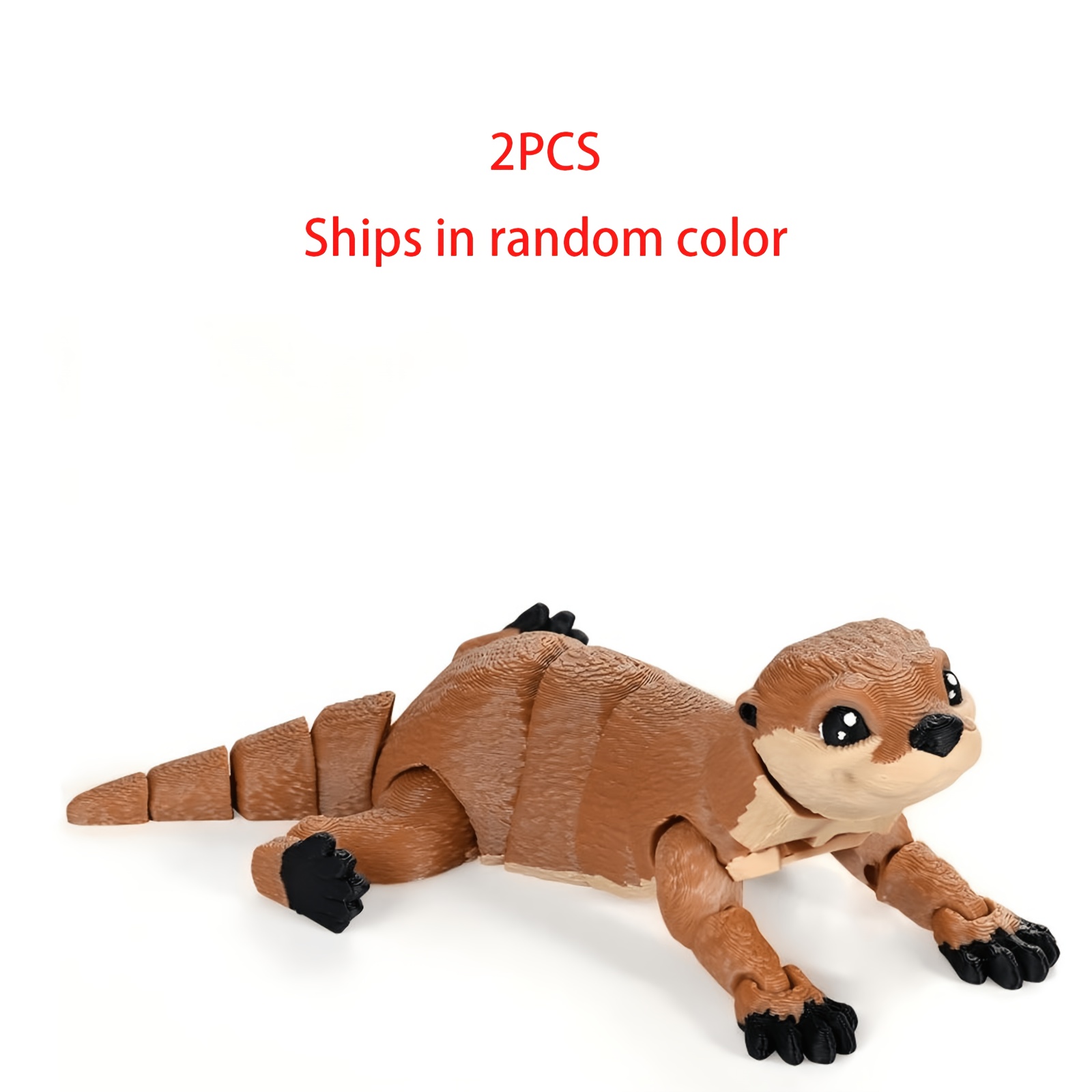 Image of 2pcs Cute Articulated 3d Printed Otter Figurine Toys (colors Random), Flexible Joint Animal Desktop Decoration Gift