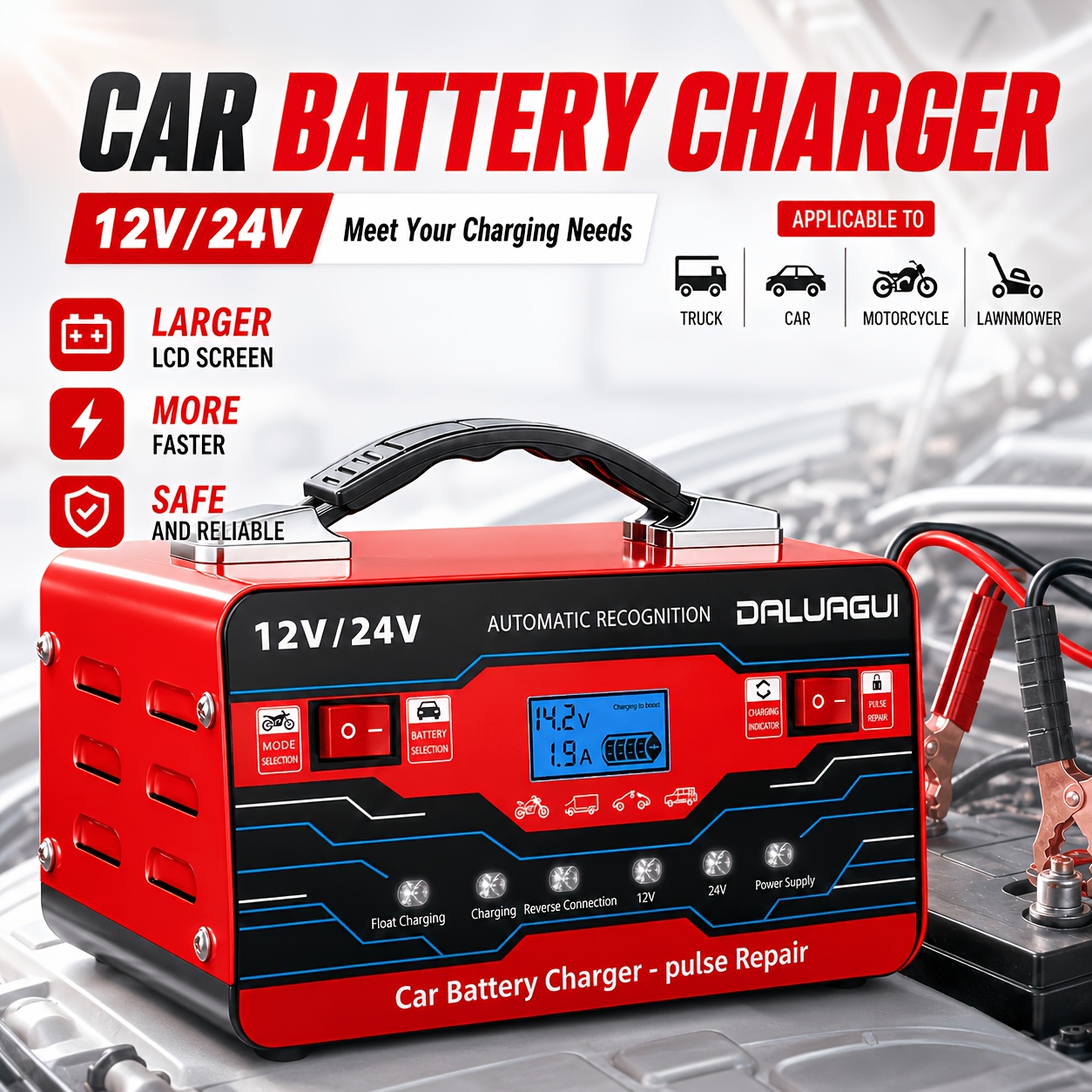 Automatic 12v/24v Lead-acid Battery Maintainer, Car Battery Trickle Charger With Repair Function And Winter Mode, Suitable For Agm, Gel, And Standard Deep Cycle Batteries