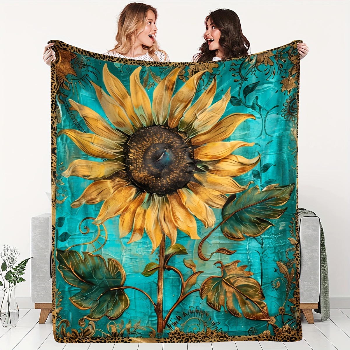 

1pc Gift Blanket For Daughter Sunflower Flower Soft Blanket Flannel Blanket Warm Skin-friendly Office Nap Throw Blanket, Sofa Bed Blanket