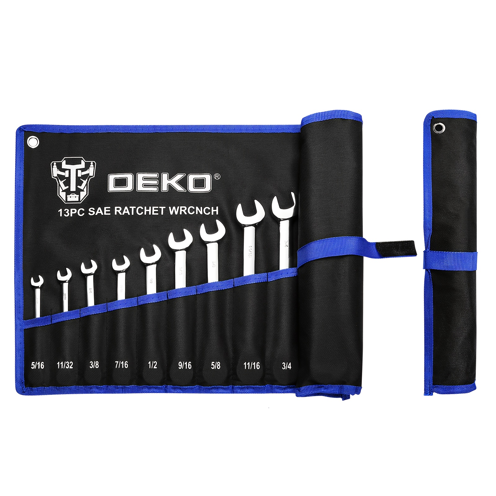TEMU DEKOPRO 13pièces Double-Head Quick Wrench Kit avec Pochette Roulante, Flex-Head Ratcheting Wrench Set, Combination Ended Spanner Kits, SAE