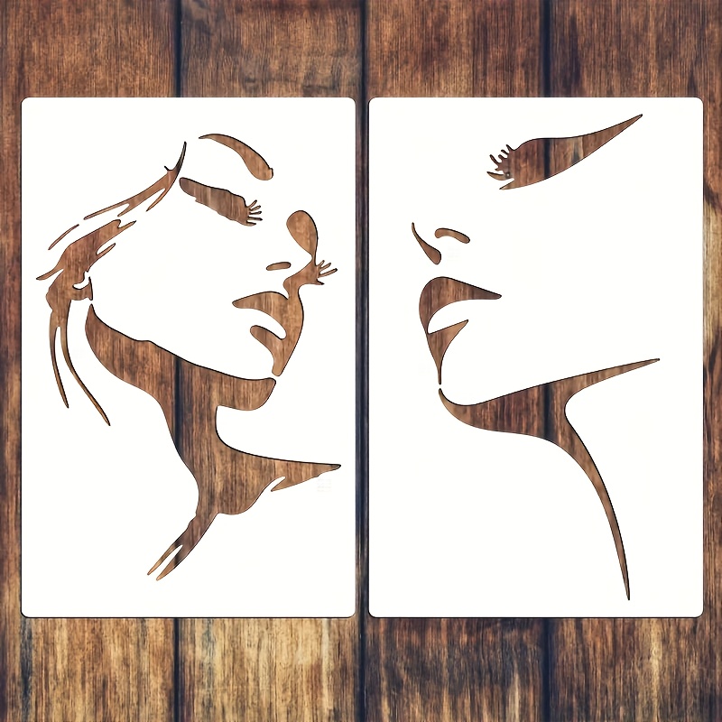 E-shop Set mit 2 künstlerischen Schablonen für weibliche Silhouetten, großes A4-Format - Wiederverwendbare Vorlagen für Stoff, Malerei, Holz, Glas und