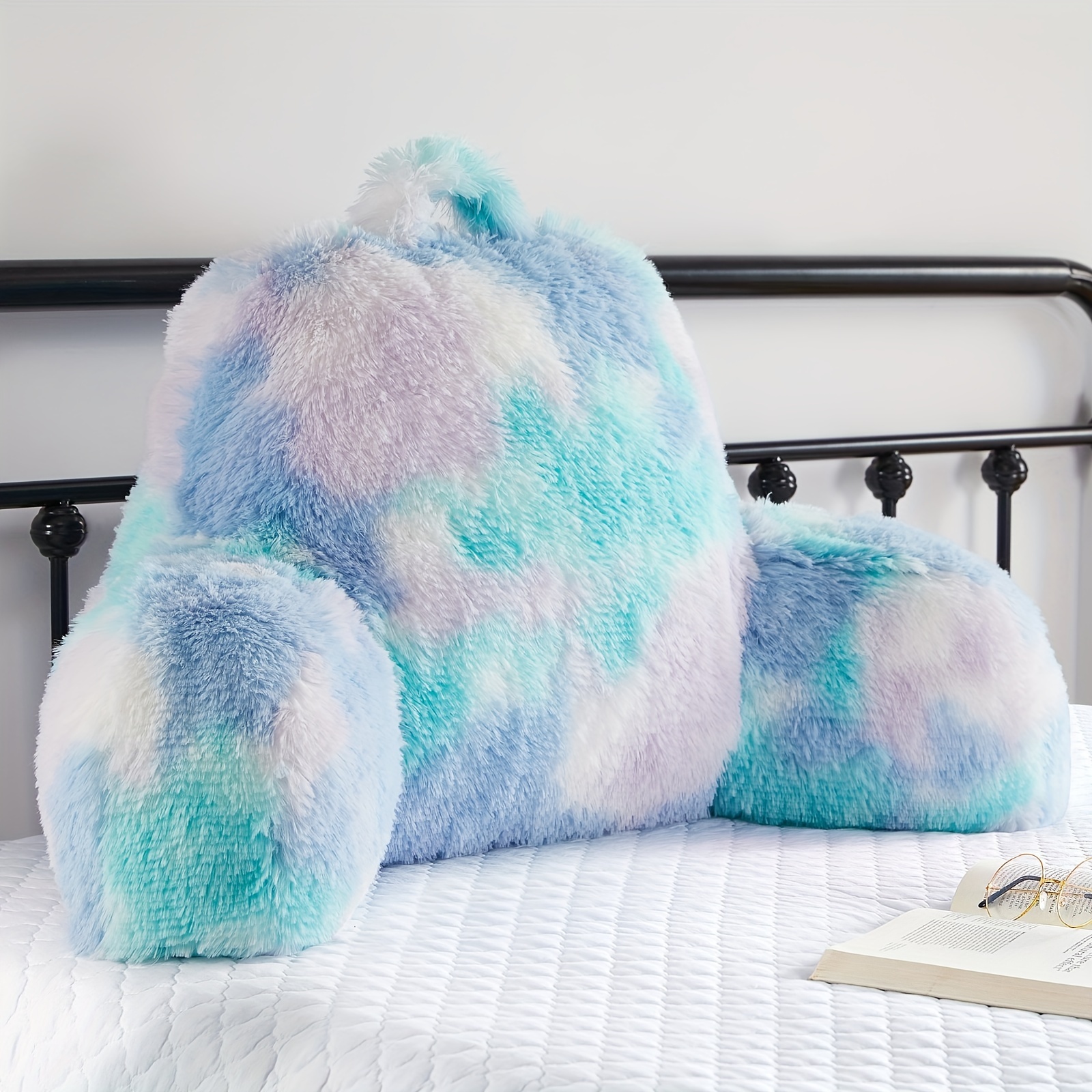 TEMU Fur Reading Pillow, Ultra Backrest Pillow With , Ergonomic Back Rest Pillow For Sitting Up In Bed, Bed Rest Sit Up Arm Support Pillow, Pastel Study Pillow, Fluffy Sit Up Pillow, Bed Chair, Decor