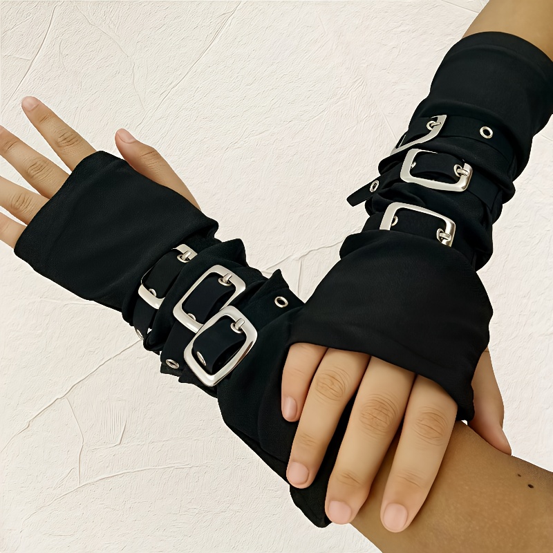 TEMU 1 Paire de Manches Punk Style Harajuku pour Danse Chaude, Couvre-bras Dopamine Apocalyptique Streetwear Performance Dance Mode Noir Gants Moto