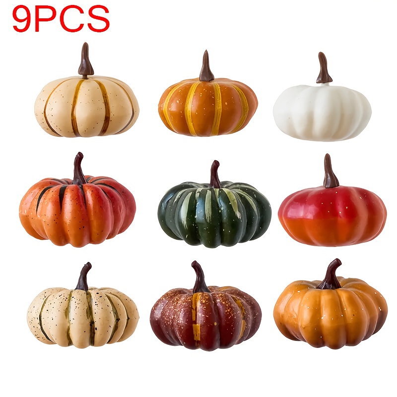 Image of 9pcs Artificial Pumpkin Decoration Set, Suitable For Halloween Decoration, Decoration For Celebrating The , And Thanksgiving Decoration