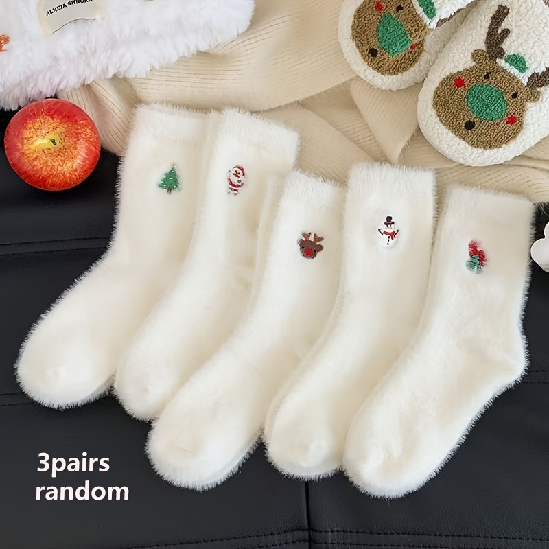 TEMU 3 paires de chaussettes aléatoires d'automne/hiver de Noël avec Père Noël, de Noël, cloches, bonshommes de neige et . Chaussettes d'intérieur